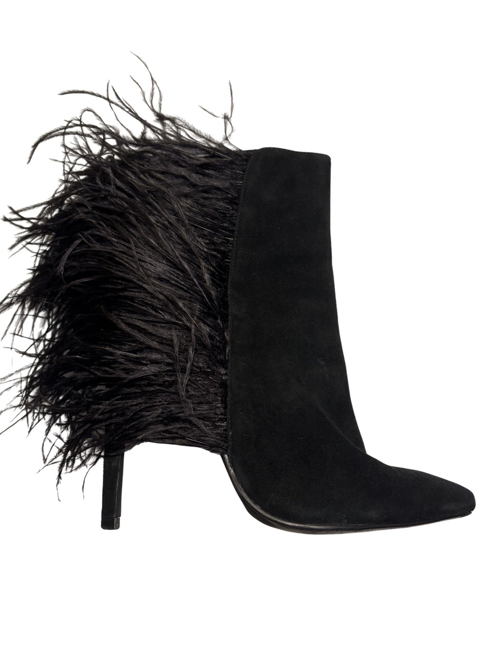 Jeffrey Campbell Black Suede Feather-Trim Stiletto Bootie